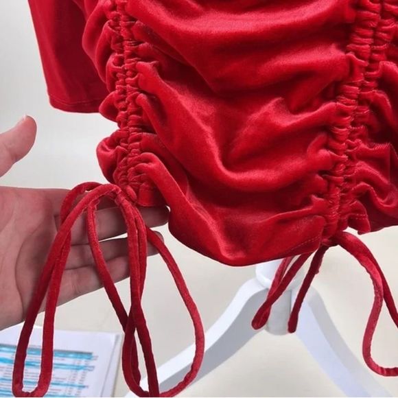 Wild Fable Red Ruched Velvet Mini Dress Bodycon Multiple Sizes - Picture 7 of 9
